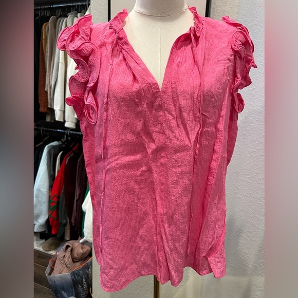 NWT Current Air RUFFLED SHOULDER SLEEVELESS BLOUSE- Pink- Size Small - Picture 5 of 11